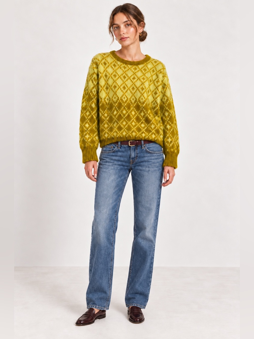 Maeve by Anthropologie Sigfried Chartreuse Argyle Wool Blend Sweater S